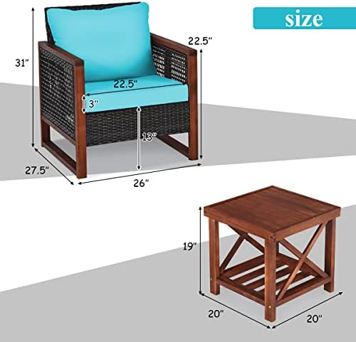 Tangkula 3 Pieces Patio Wicker Furniture Set, Rattan Outdoor Sofa Set w/Washa...