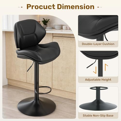 Nalupatio Swivel Bar Stools Set of 2, Double-Layer Filled Upholstered Bar Sto...