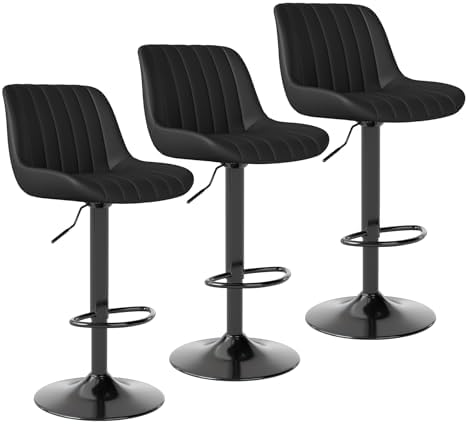 Youhauchair Adjustable Faux Leather Bar Stools Set of 3, Black