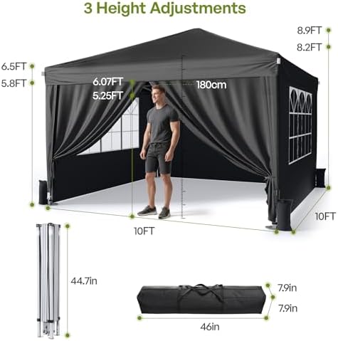 Driftalia 10x10 Pop Up Canopy Tent with Sidewalls, One-Push Instant Setup
