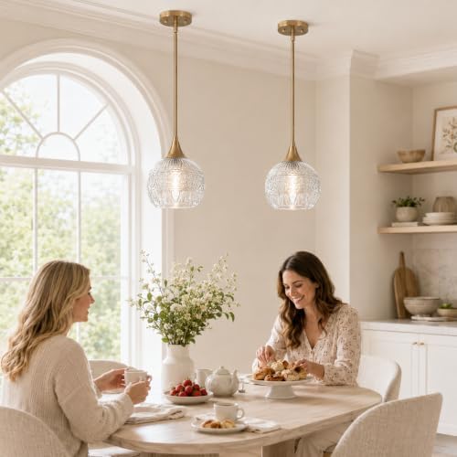 DSMJFU Gold Vintage Glass Pendant Lights for Kitchen Island, Sink Set of 2