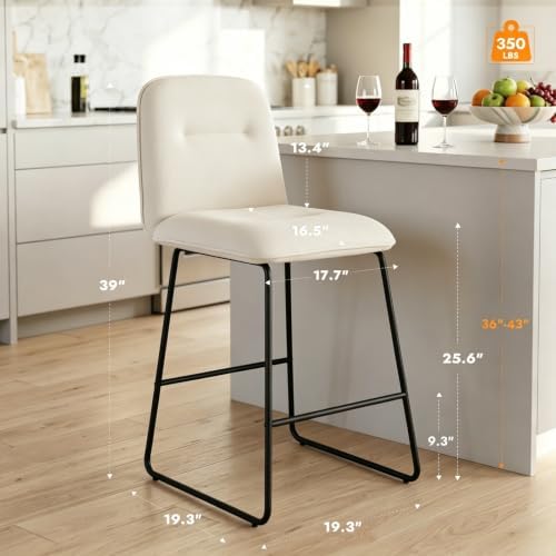 Bar Stools Set of 3, 26" Counter Height Bar Stools with Back, Modern Lin...