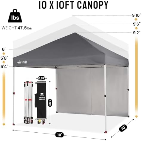 CROWN SHADES 10X10 Commercial Pop Up Canopy Tent with Sidewalls, Gray