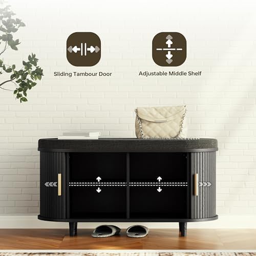 DHH 2-Tier Storage Bench,Wide Shoe Bench with Thickened Padded Seat Cushion, ...