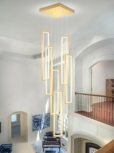 Flashing God ModernLed Gold Chandelier with 6 Ring Foyer Chandeliers,Larger H...