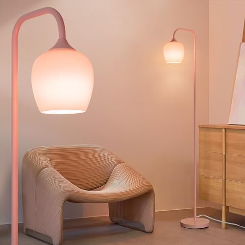 ONEWISH Pink Floor Lamp-Modern Standing Lamp for Living Room Bedroom, Glass L...