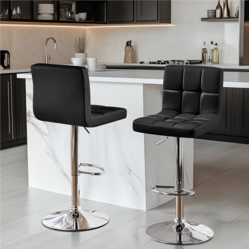 Yaheetech Bar Stools Set of 2 Adjustable Counter Height Barstools Black