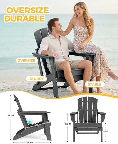 Adirondack Chair Set of 2, HDPE Outdoor Chair, Grey