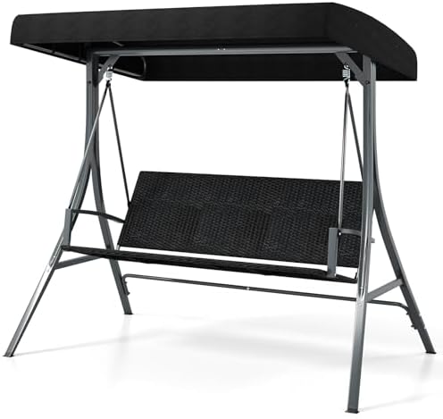 Tangkula 3-Person Wicker Porch Swing, 1000 lbs Max Load, Black