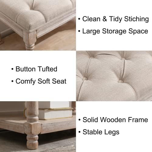 chairus Storage Bench 31.5" W Button Tufted Small Entryway Bench with Wo...