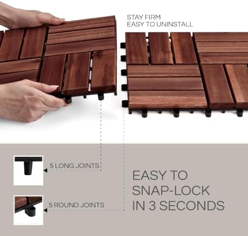 THYOI Acacia Wood Interlocking Deck Tiles (12" x 12"), Deck Floorin...