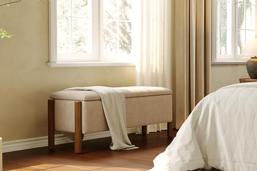 Modern Storage Benches with Walnut Wood Legs, 47'' Ottoman Bench with...