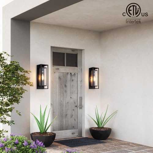 mirrea 18" Modern Outdoor Porch Wall Light, Matte Black, 2 Pack