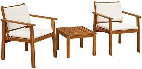 Flamaker 3 Pieces Porch Chairs Acacia Wood Balcony Furniture (Natural)