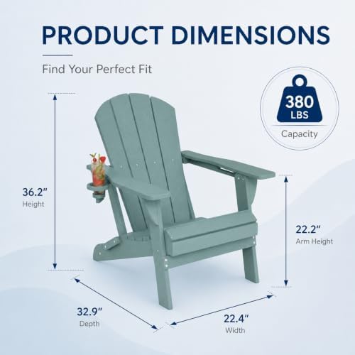 Folding Adirondack Chairs Set of 4 with Cup Holders, Heavy-Duty HDPE Plastic ...