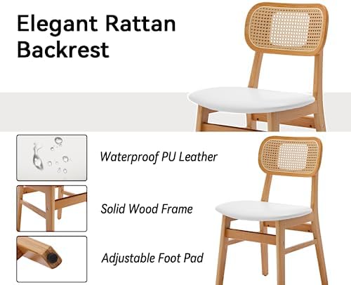 Shunzhi Rattan Dining Chairs Set of 2, Upholstered Farmhouse Dining Room Chai...