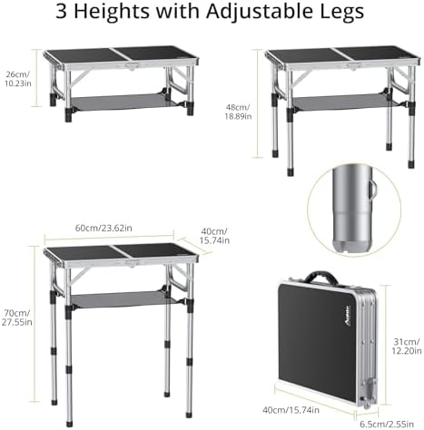 Anbte Folding Camping Table, 24"X 16" Adjustable Height Small Foldi...