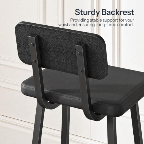 HOOBRO Black Bar Stools, Set of 2 PU Upholstered Tall Bar Stools, Kitchen Bre...