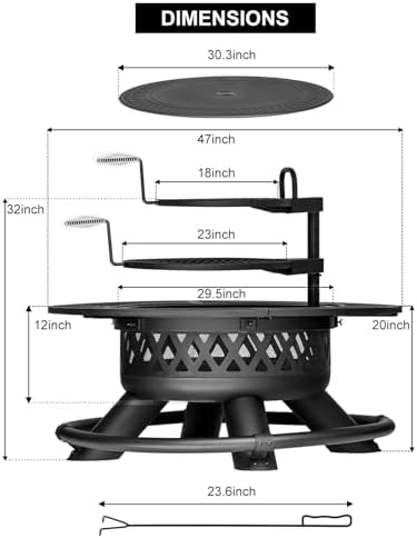Panovue 47 Inch Outdoor Wood Burning Fire Pit with 2 Grills Extra Large