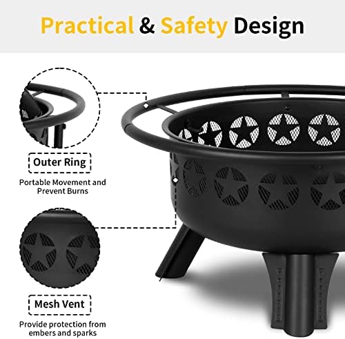 Hykolity 2 in 1 Fire Pit with Grill, Large 31" Wood Burning Fire Pit wit...