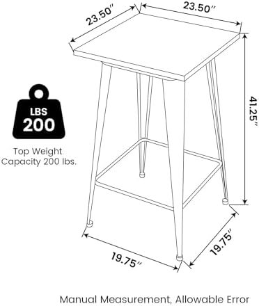 Glitzhome Square Bar Table, 41.25" H Elm Wood Top Bistro Pub Table with ...