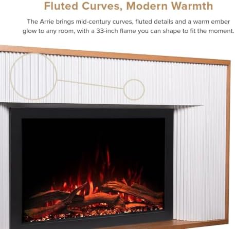 Modern Ember Arrie Smart Electric Fireplace Mantel Package | 33” Firebox Heat...