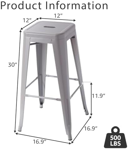 VENI HOME Stackable Metal Bar Stool Backless Indoor-Outdoor Counter Stools Fu...