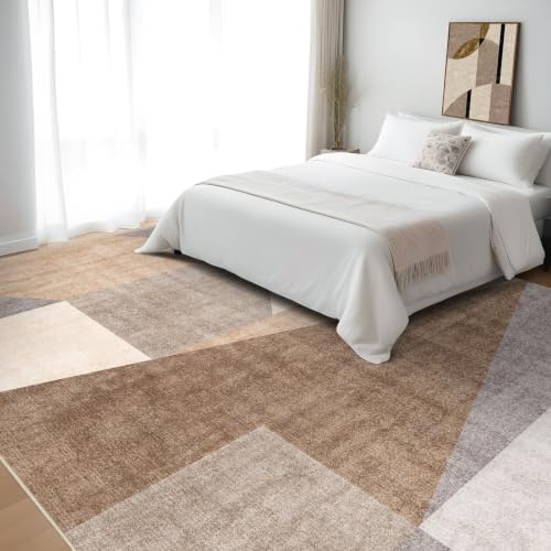 8x10 Washable Area Rug for Living Room - Non-Slip Geometric Rugs Tan Beige