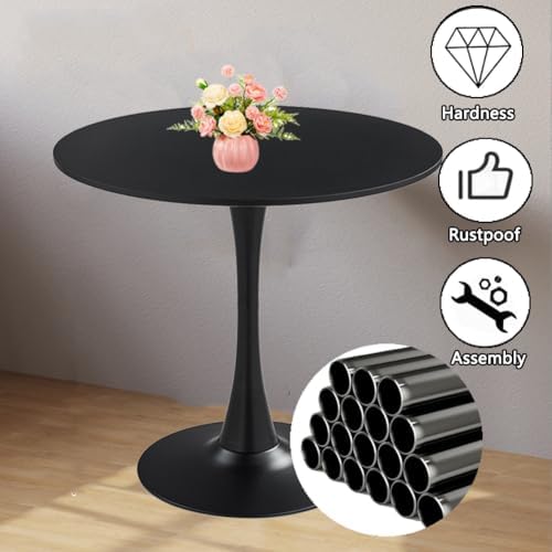 27.3" Tulip Dining Table, Black, Perfect for 2-4 People, Mid-Century Mod...