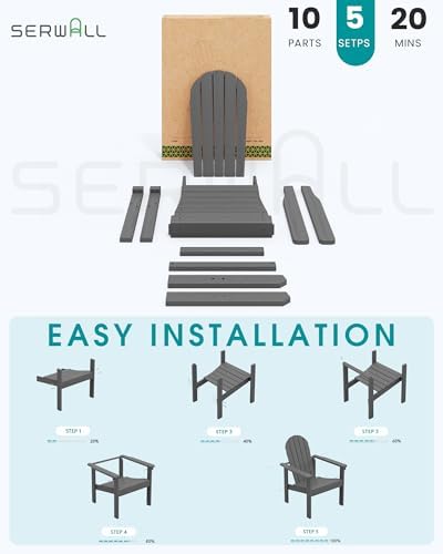 SERWALL HDPE Stackable Adirondack Chairs Set of 4,Space-Saving, Grey