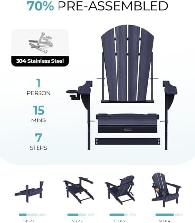 Ciokea Folding Adirondack Chairs Set of 2, Patio Adirondack Chair Weather Res...