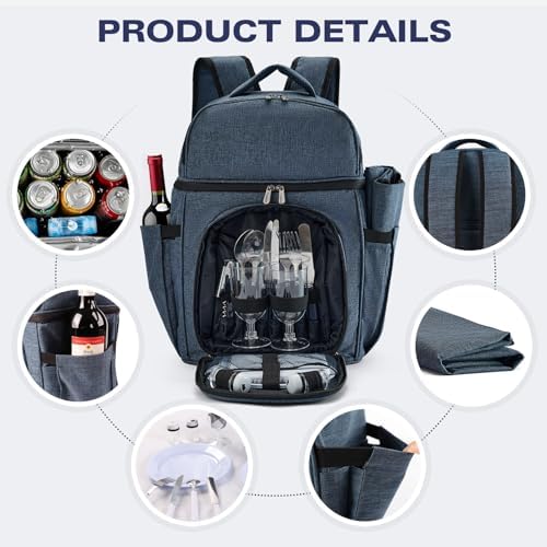 Vogano Picnic Backpack & Accessories – Insulated Picnic Set for 2 Person ...