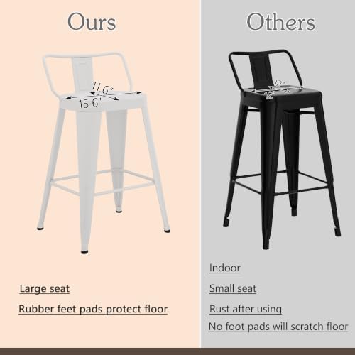 26" Counter Height Bar Stools Set of 4, Kitchen Side Chair Large Seat-White
