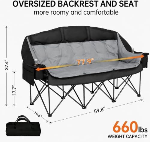 Oversized 3 Person Camping Chair Double Camp Loveseat Lawn Chair