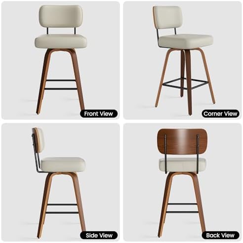 Swivel Bar Stools Set of 3, 26" Upholstered Faux Leather Counter Height ...