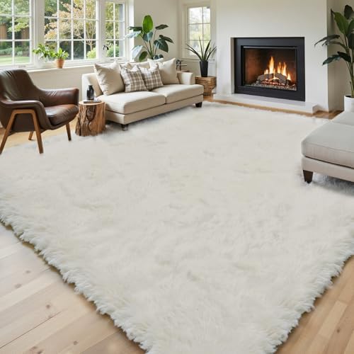 6x9 Shag Area Rug for Living Room,Cream Soft Plush Fluffy Carpet