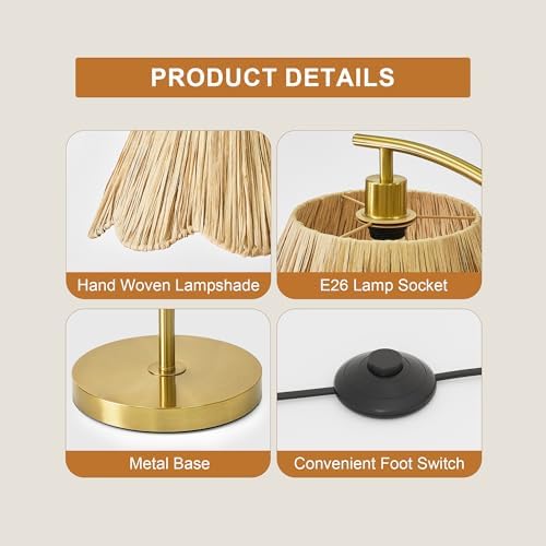 Oneach Arc Floor Lamp for Living Room,Rattan Boho Floor Lamp Decor with Hand-...