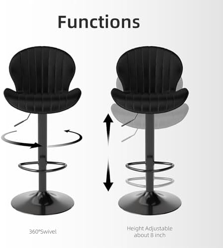 Youhauchair Velvet Fabric Counter Height Bar Stools Set of 3, Black