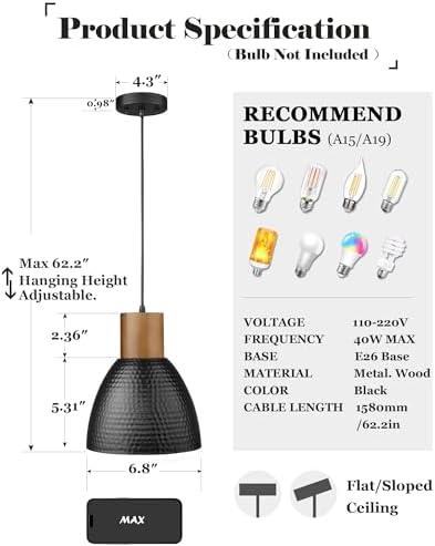 ELYONA 3 Pack Hammered Pendant Lights for Kitchen Island 7” Small Metal Solid...