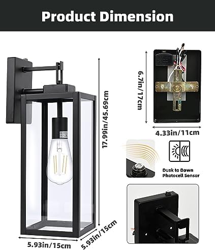 2 Pack Large Size Outdoor Wall Lights Dusk to Dawn, 18 Inch Wall Lantern Set ...