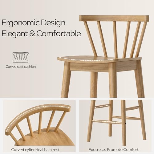 EYYTHUNG Wood Bar Stools Set of 3, Natural Oak