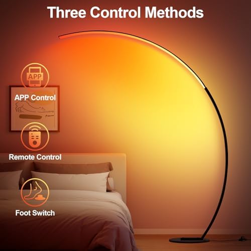 RGB Floor Lamp with 3 Color Temperatures, Ultra Bright 1800LM Smart Arc LED F...
