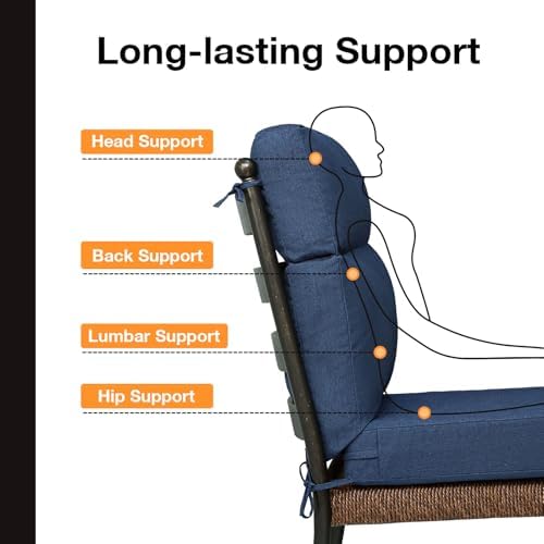 Unimatta Sunbrella Outdoor High Back Chair Cushion Seat Pads, 44 x 21 Inch Wa...