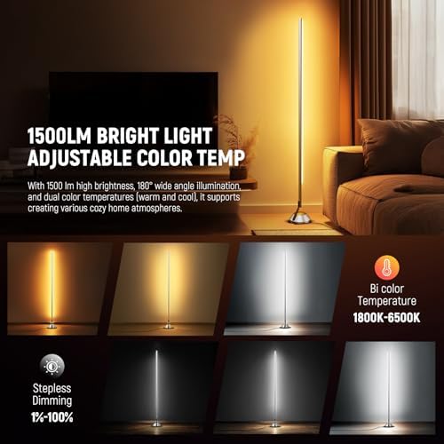NEEWER Smart RGB IC W Floor Lamp, 1500lm LED Standing Corner Light Compatible...