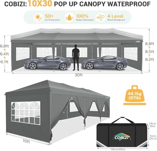 COBIZI 10x30 Pop Up Canopy Tent with 8 Sidewalls Party Tents for Parties Wedd...