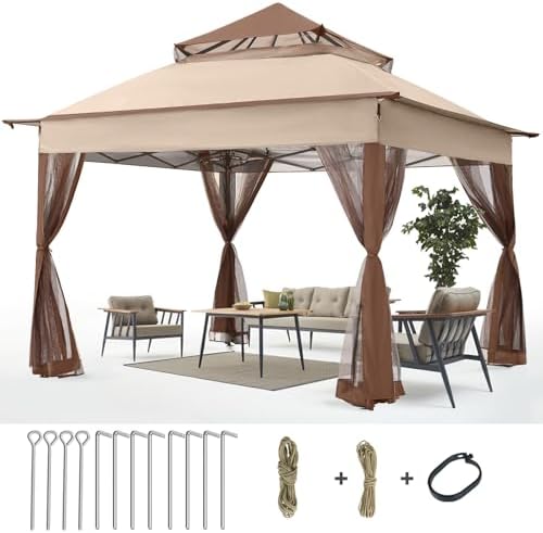 ABCCANOPY Pop Up Gazebo 11x11 with Mosquito Netting, Beige
