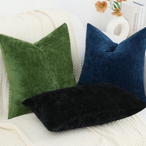 decorUhome Soft Chenille Black Throw Pillow Covers 26X26 Set of 2