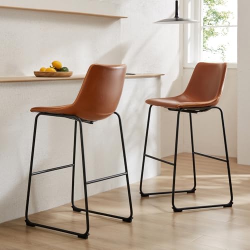 DUMOS Counter Height Bar Stools Set of 2, Faux Leather Metal Bar Chairs