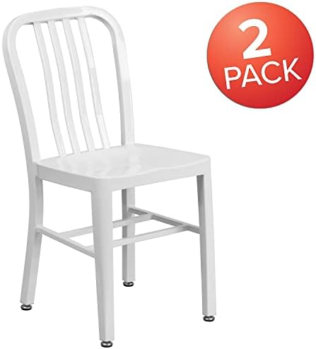 Flash Furniture Gael Commercial Grade 2 Pack White Metal Indoor-Outdoor Chair