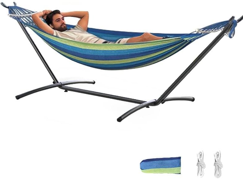 ANAGOO 2 Person Hammock with Stand, 500 lb Indoor Outdoor, Wide Blue